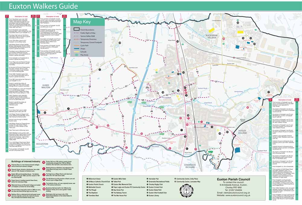 A map containing walking routes around Euxton