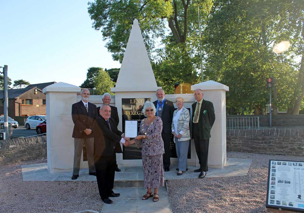 the handing over of the war memorial as it is finished
